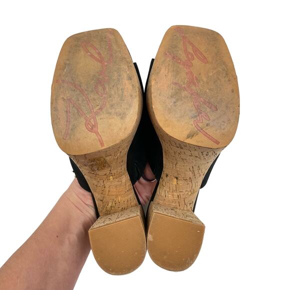 Karl Lagerfeld Paris | Henlsey Black Leather Cork Platform Block Heel Sandals - Picture 11 of 11